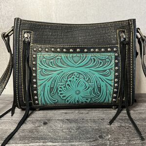 Trinity Ranch Crossbody Purse Western Tooled Turqiouse Leather Flower